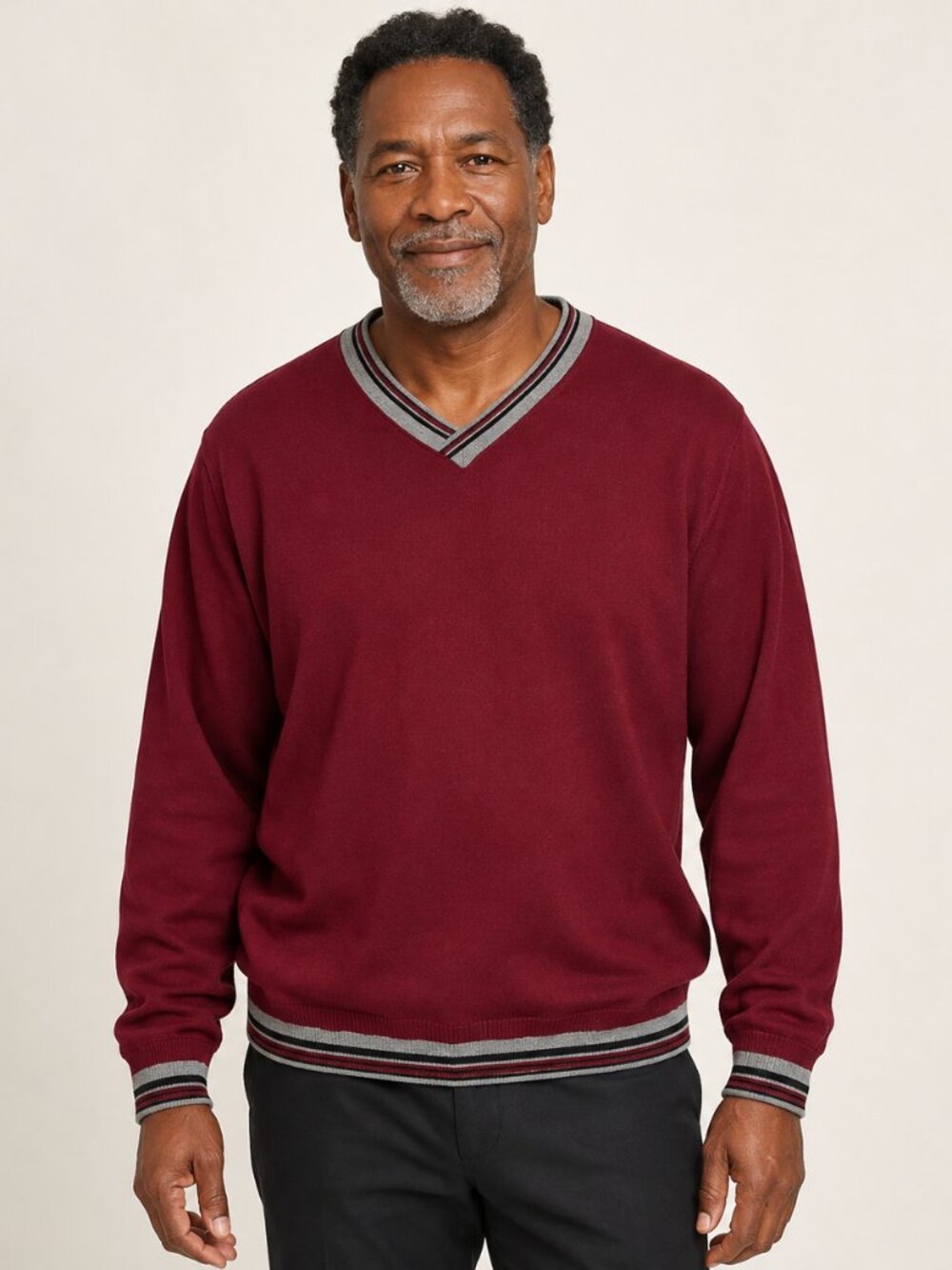 Vintage Wilson Burgundy V-Neck Striped Trim Tennis Sweater Men’s Size XXL